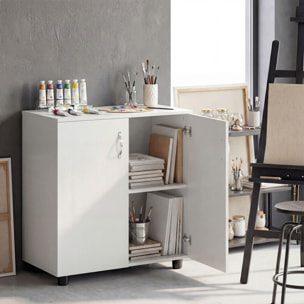 Armoire de bureau verrouillable 2 portes étagère effet bois blanc