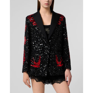 PHILIPP PLEIN Boyfriend's Fit Blazer Butterfly Tattoo Paillettes
