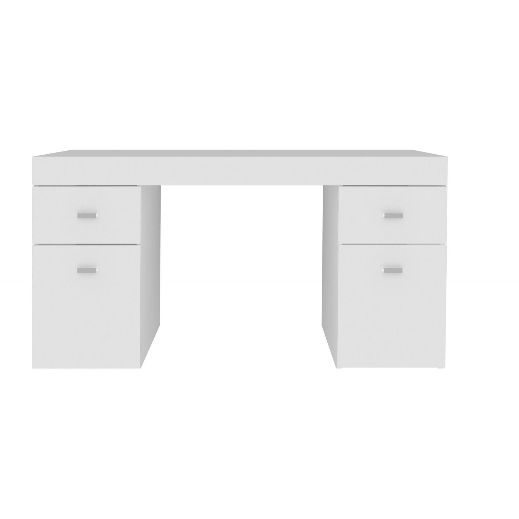 Scrivania per ufficio con cassettiera e piano contenitore, Made in Italy, Tavolo minimal, Scrittoio porta PC, cm 130x60h75, colore Bianco lucido