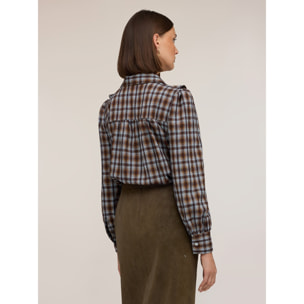 Motivi - Camicia a fantasia check con volant - Marrone