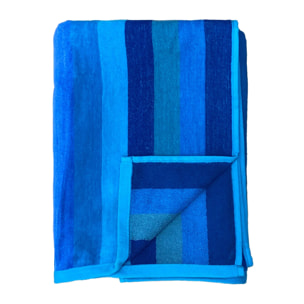 Serviette de plage éponge velours Jacquard Blue Stripes 75x150cm 400g/m²