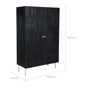 Armoire gravée en bois noir et métal doré - Chimane