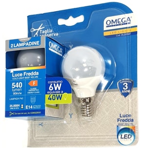 OMEGA Set 6 Pezzi Sfera LED P45 6W 6500K E14