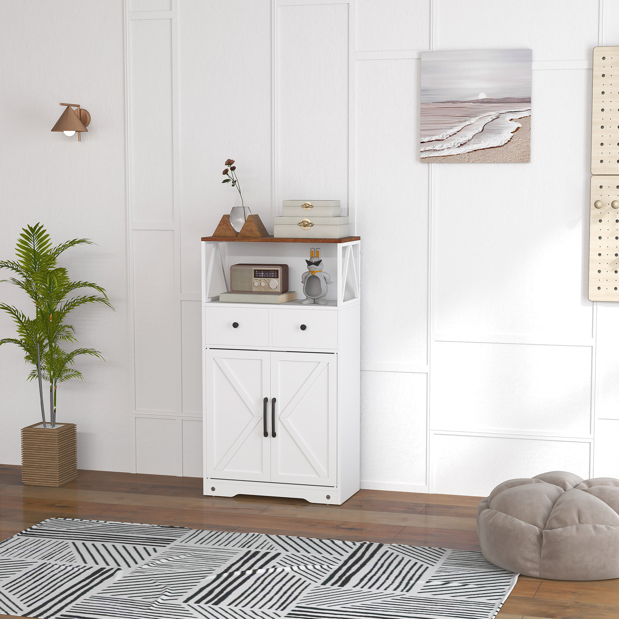 Aparador de Salón Armario Multiusos con Estantes Cajones Puertas Granero Aparador para Cocina Dormitorio 60x31x108 cm Blanco