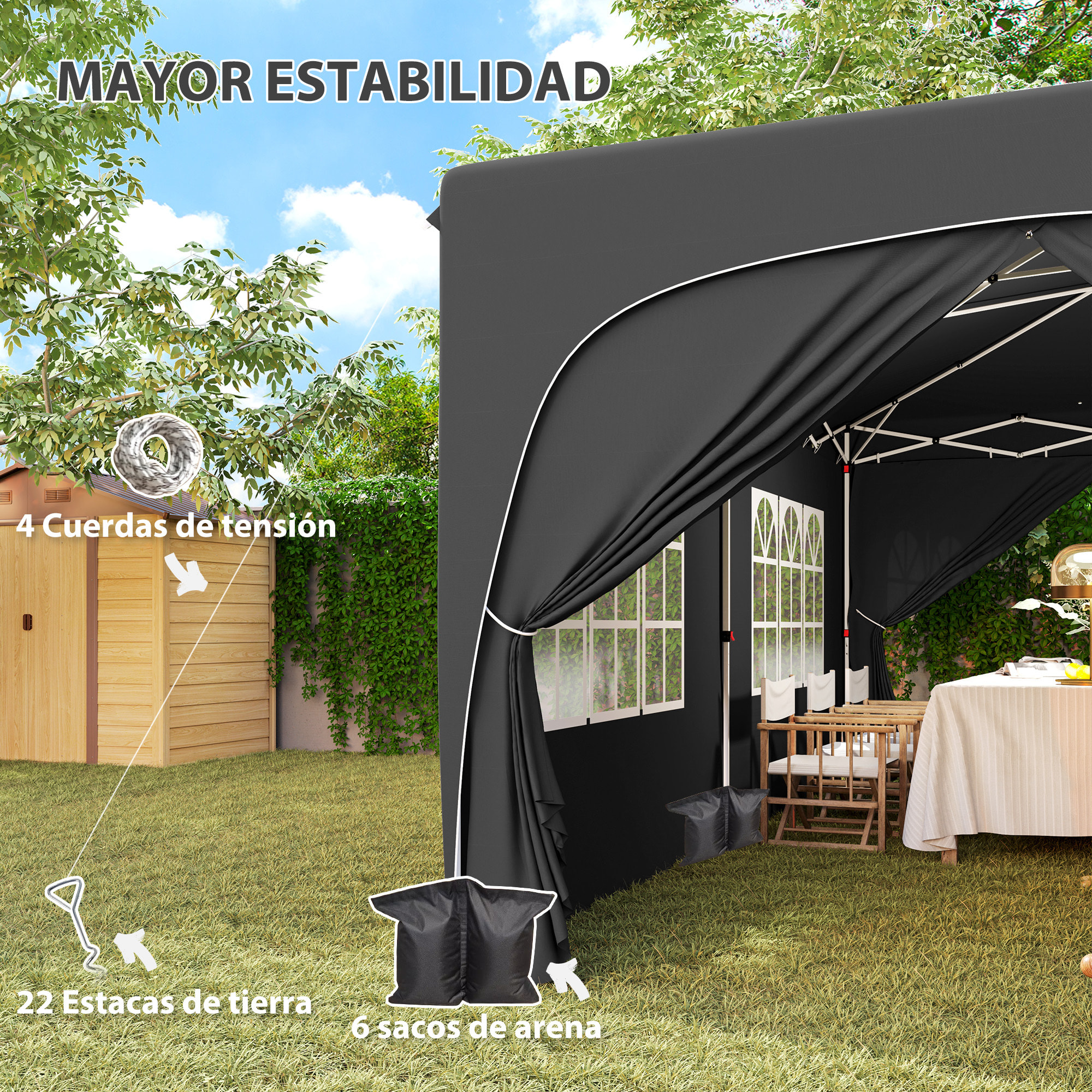 Carpa Plegable Gazebo 6x3 m Cenador Plegable con Altura Ajustable 6 Paredes Laterales Anti-UV y Bolsa de Transporte Pabellón de Jardín para Camping Fiestas