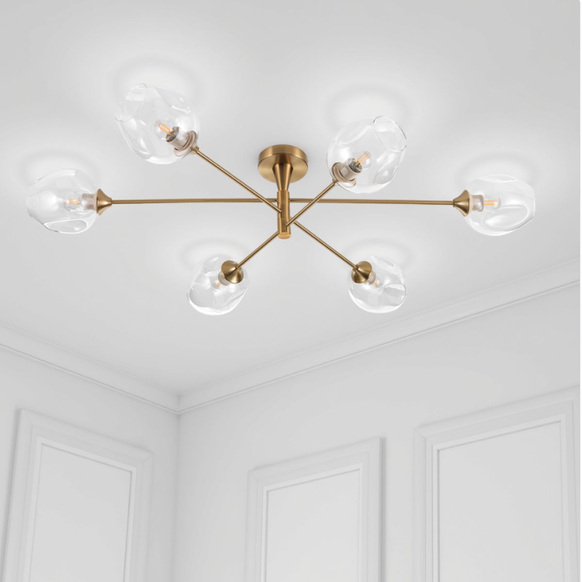 Suspension Tomasucci DEVON C, en acier et verre, doré