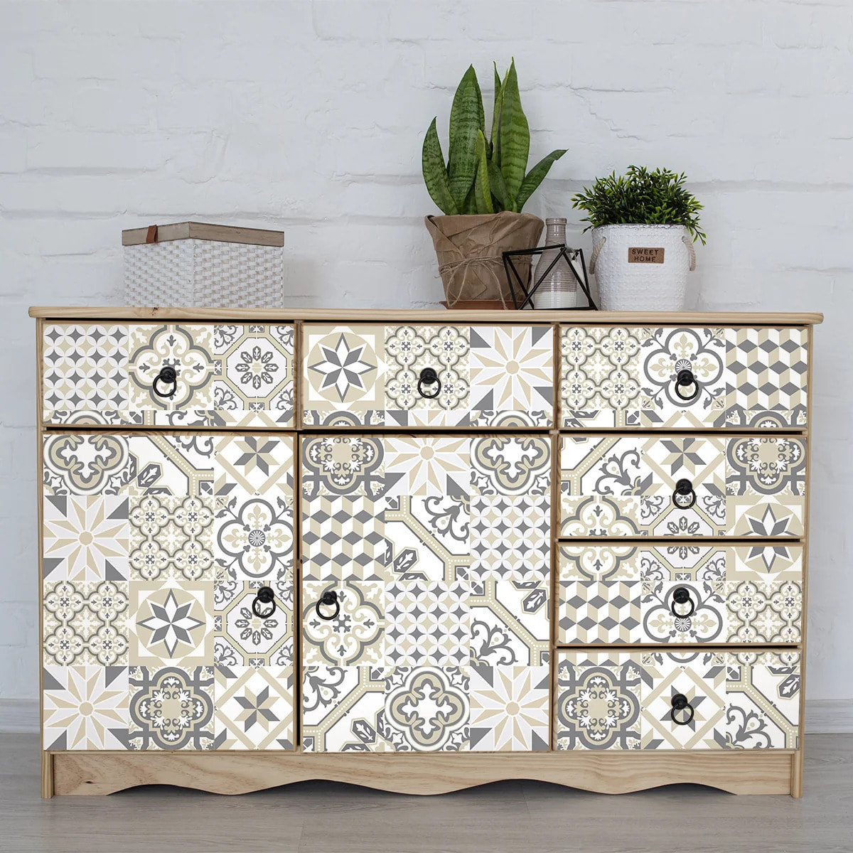 Sticker carrelage - Ambiance Sticker - 60 CARREAUX DE CIMENT MEUBLE AUTHENTIQUES LORENZINA - 20x20cm