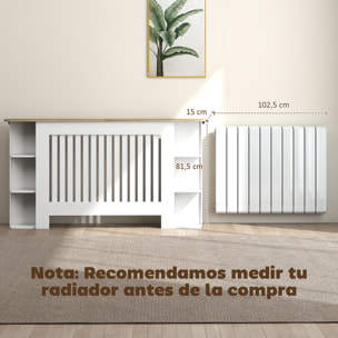 Cubre Radiadores con Estantes, Cubreradiador de MDF, Cubierta para Radiador, Diseño Moderno de Listones, para Salón, Dormitorio, 152x19x83 cm, Blanco