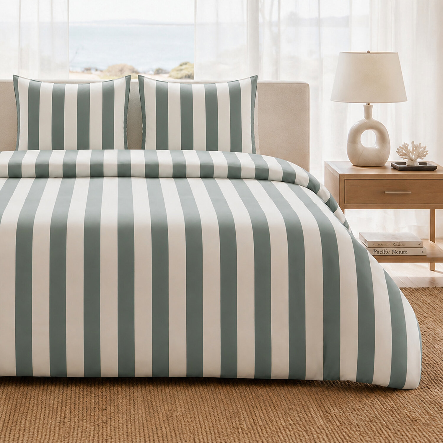 Parure housse de couette 100% percale de coton rayures verticales - TALAM