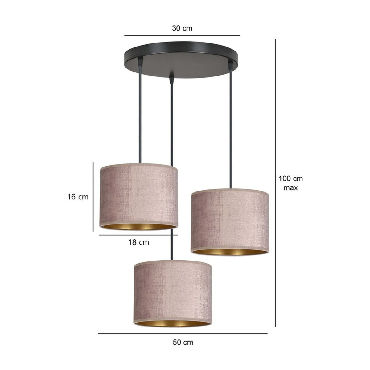 Set di lampade a sospensione Hilde in acciaio e velluto rosa