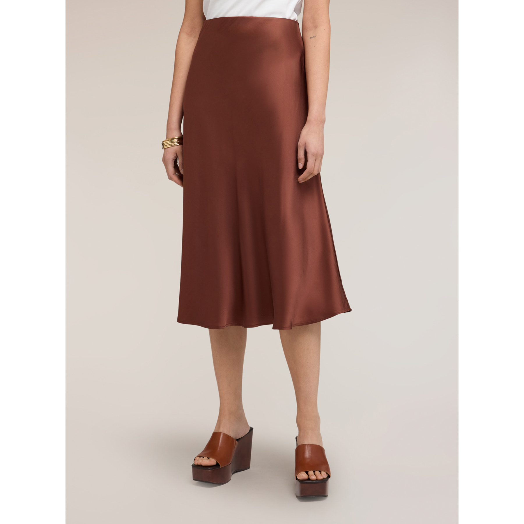 Motivi - Gonna midi linea ad A in raso - Marrone