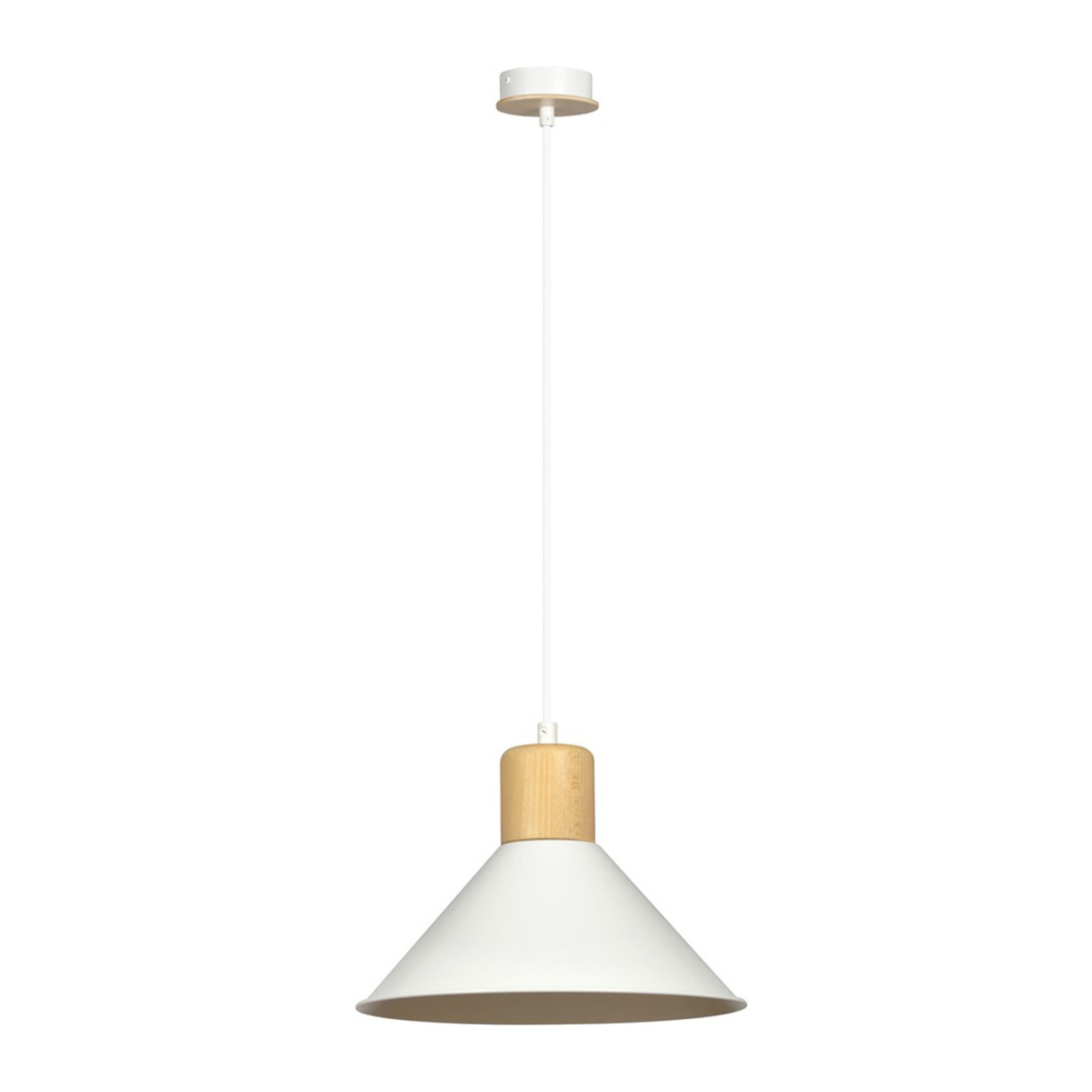 Lampada a sospensione Rowen in acciaio bianco e legno