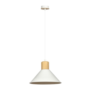 Lampada a sospensione Rowen in acciaio bianco e legno