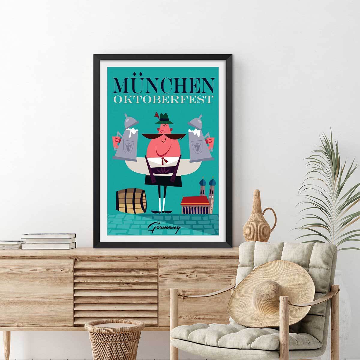 Poster retro munchen Affiche sous cadre noir
