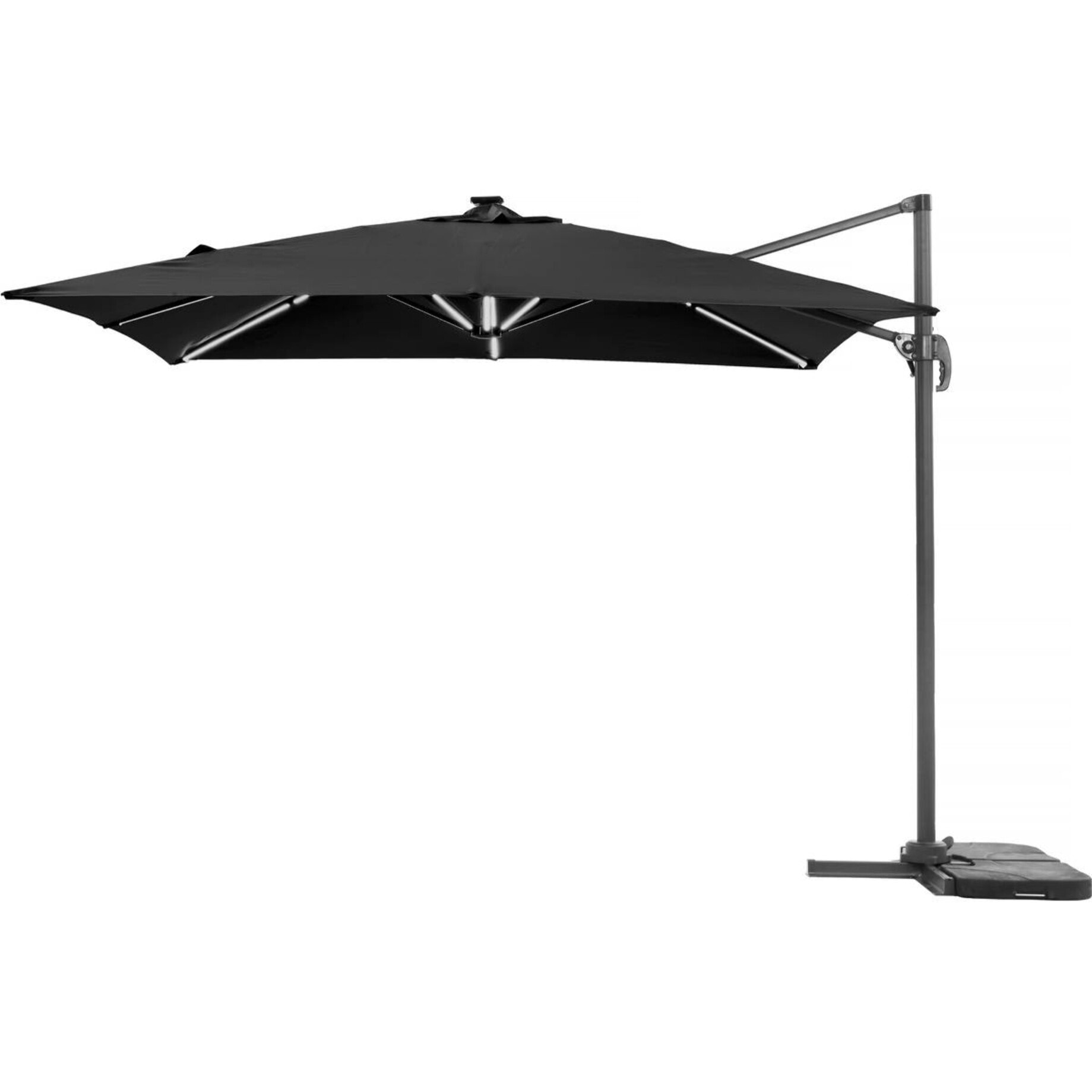 Parasol déporté avec LED - "Sun 4 Luxe" - 3 x 4 m - Noir