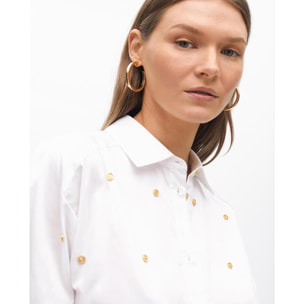 Camicia Dritta in Popeline con Dettaglio Gioiello