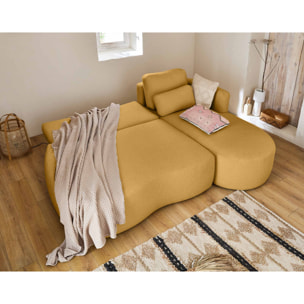 Mahina - canapé d'angle droit - 4 places - convertible avec coffre - en tissu bouclette - Jaune