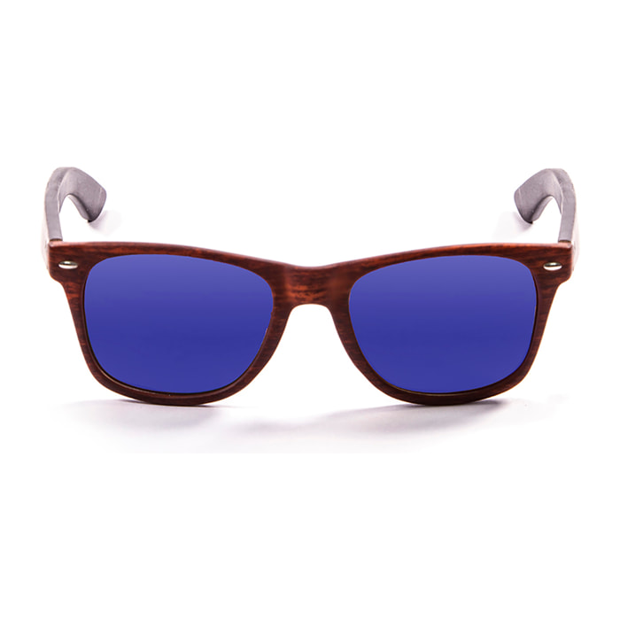 Gafas de sol OCEAN BEACH WOOD - Patilla marrón bambú con montura marrón / Revo azul