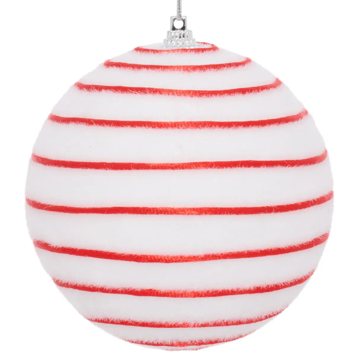 Boule de Noël blanche rayée D. 100 mm