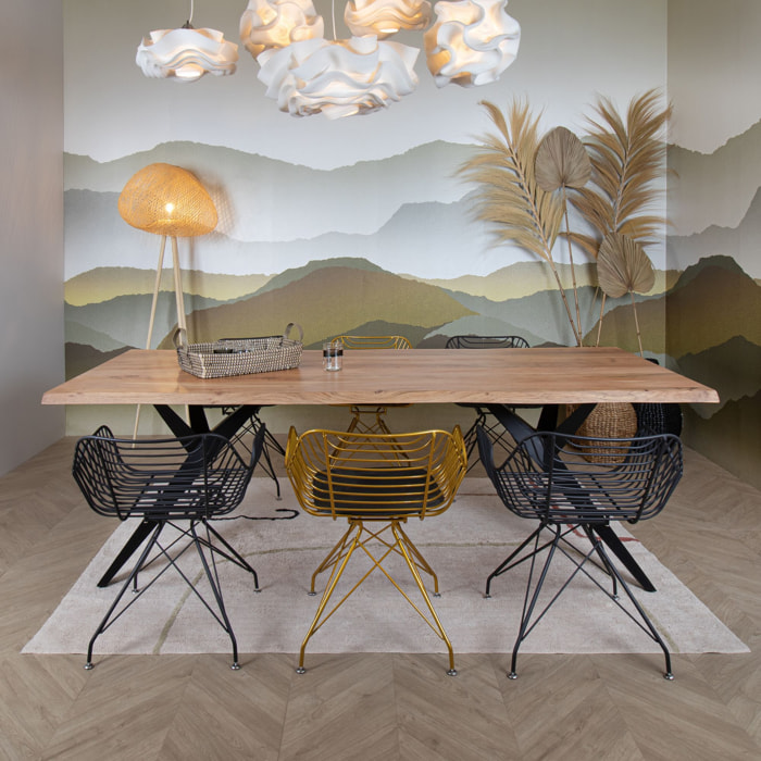 Table en bois d'acacia et pieds en métal noir 230cm HAMER
