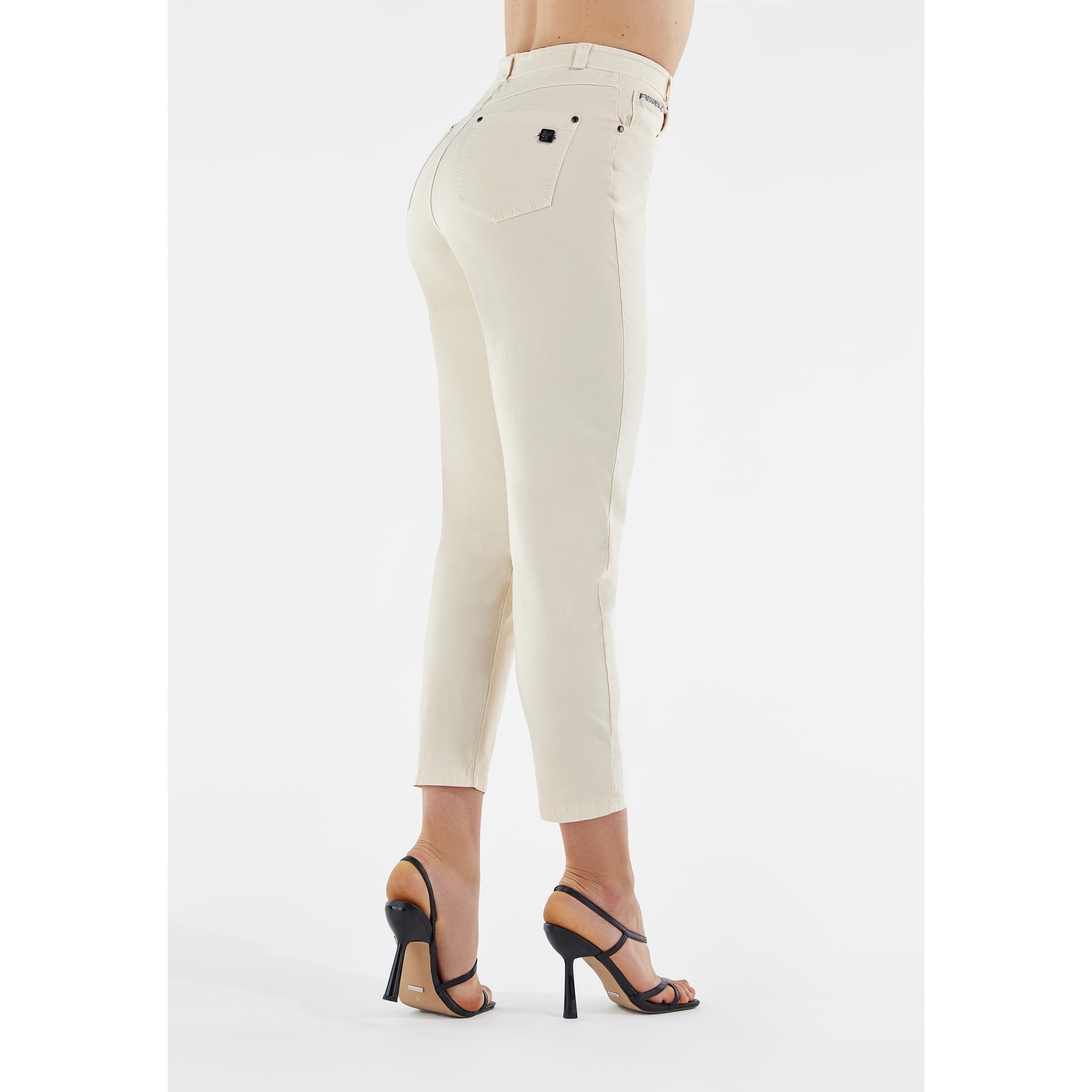 Pantaloni FREDDY BLACK 7/8 vita alta tessuto navetta beige