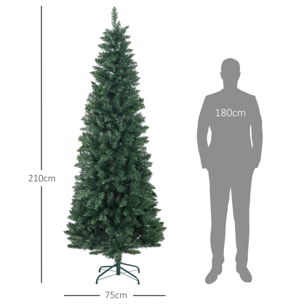 Árbol de Navidad Estrecho 210 cm Árbol de Navidad Tipo Lápiz con Base Plegable y 687 Ramas para Dormitorio Oficina Verde