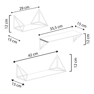 Set de 3 estantes de pared Ceci metal negro y madera de Paulownia