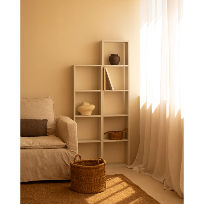 Étagère en bois laqué ton beige avec 3 étagères Hauteur: 146 Longueur: 40 Largeur: 20