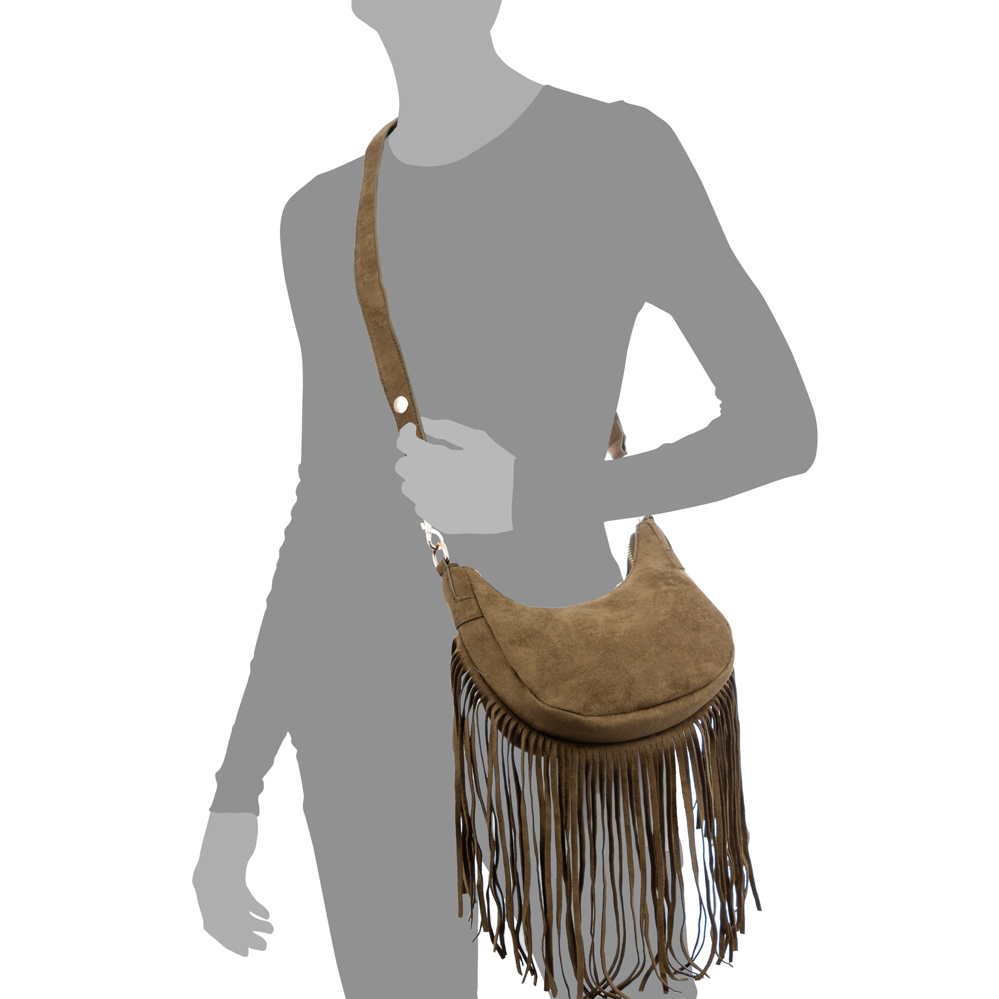 Ateleta bolso bandolera de piel auténtica gamuza, con flecos.