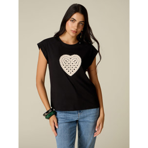 Oltre - T-shirt in cotone con ricamo in crochet - Nero