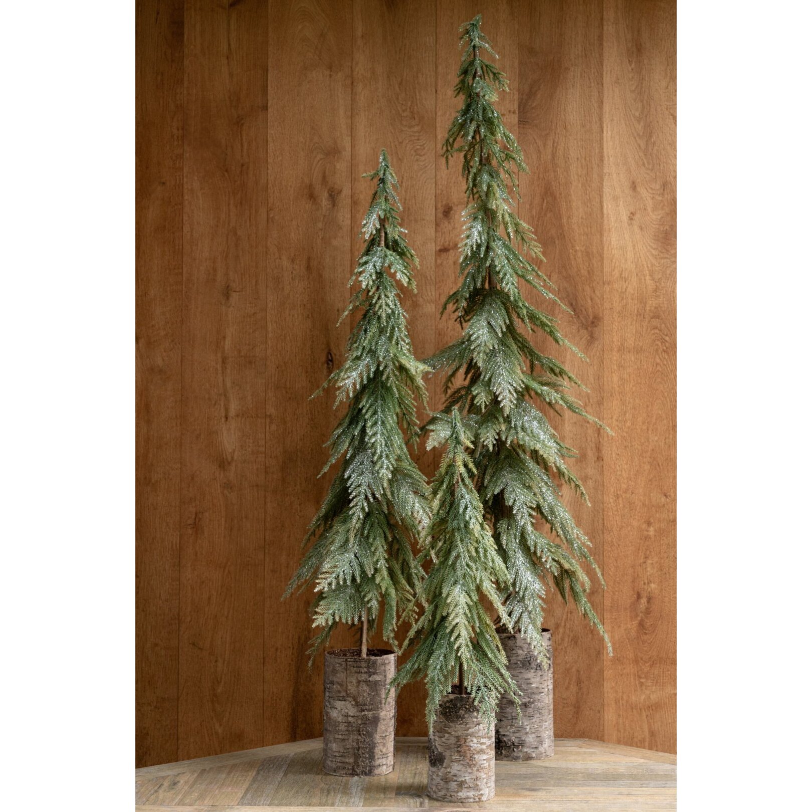J-Line sapin de Noël socle en bois - polyéthylène - vert foncé/naturel - medium