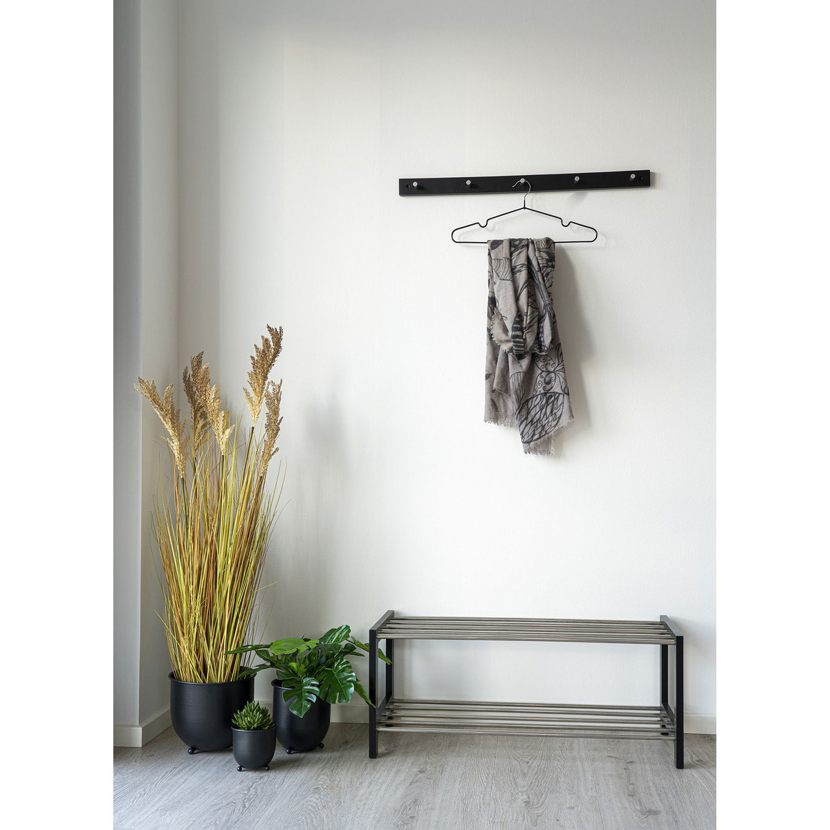Scarpiera Padova a 2 ripiani in legno e acciaio nero 78x34 cm