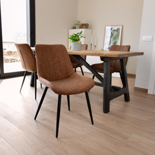 Pack 4 sillas de comedor marrón tejido diseño respaldo acolchado