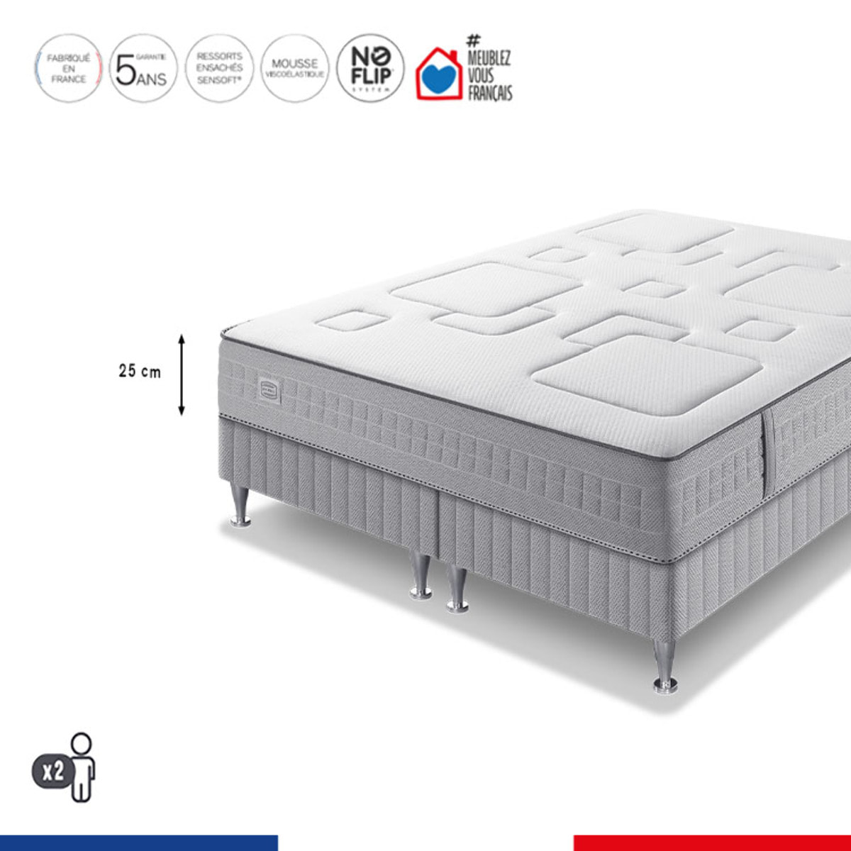 Ensemble EQUILIBRE matelas H25 ressort ensachés, ferme, 2 sommiers