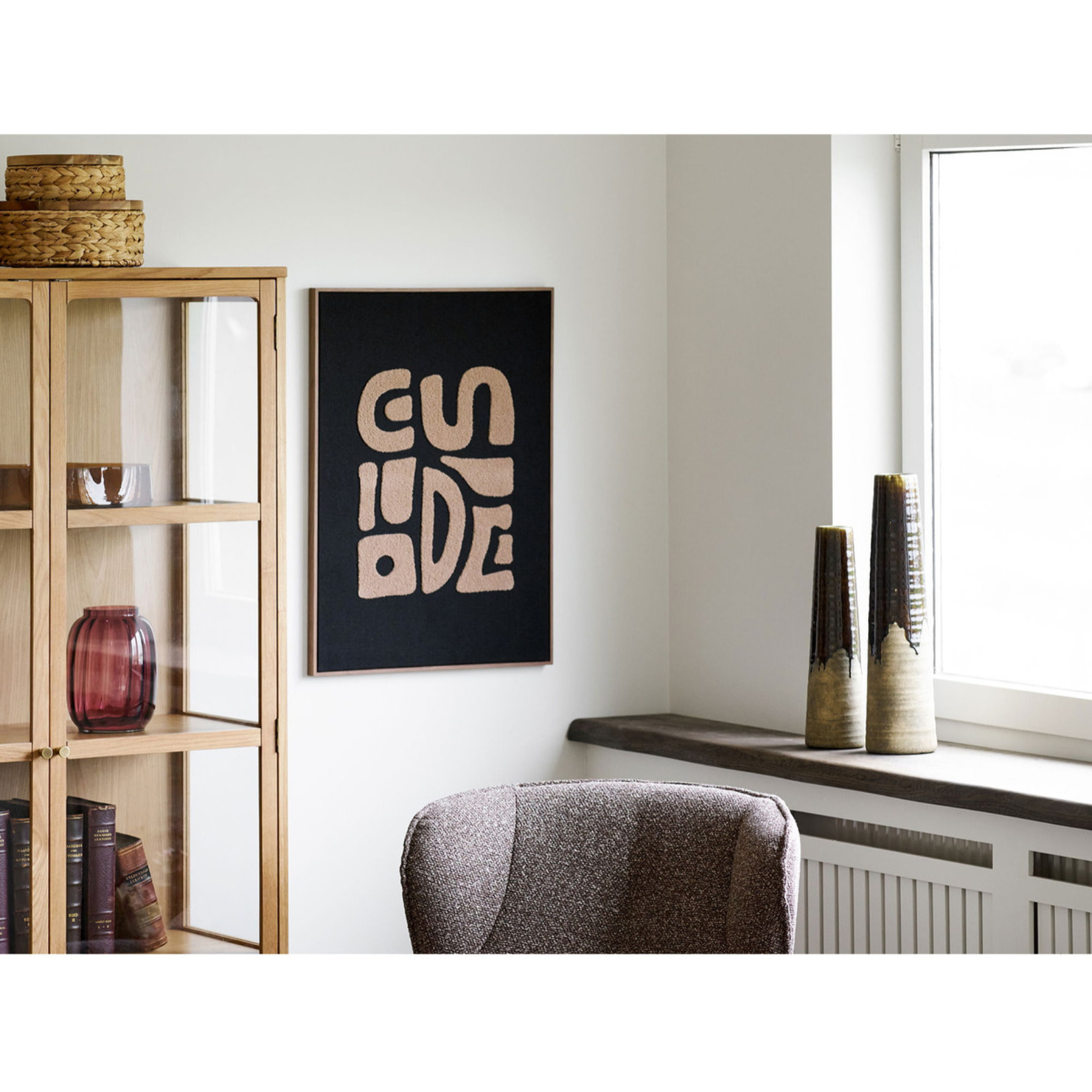 Decorazione murale Tine in poliestere tufted nero e beige 50x70 cm
