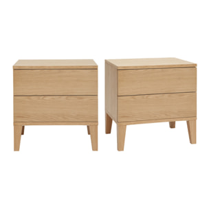 Tables de chevet avec rangements 2 tiroirs scandinave bois clair chêne (lot de 2) FREDDY