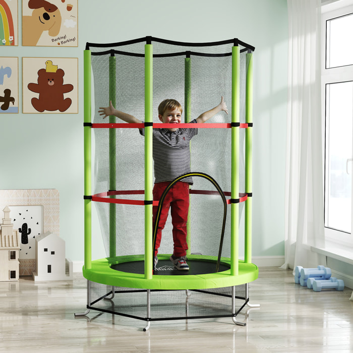 Cama Elástica Infantil Ø140x190 cm Trampolín para Niños de 3-6 Años con Red de Seguridad Carga 45 kg para Interior Verde