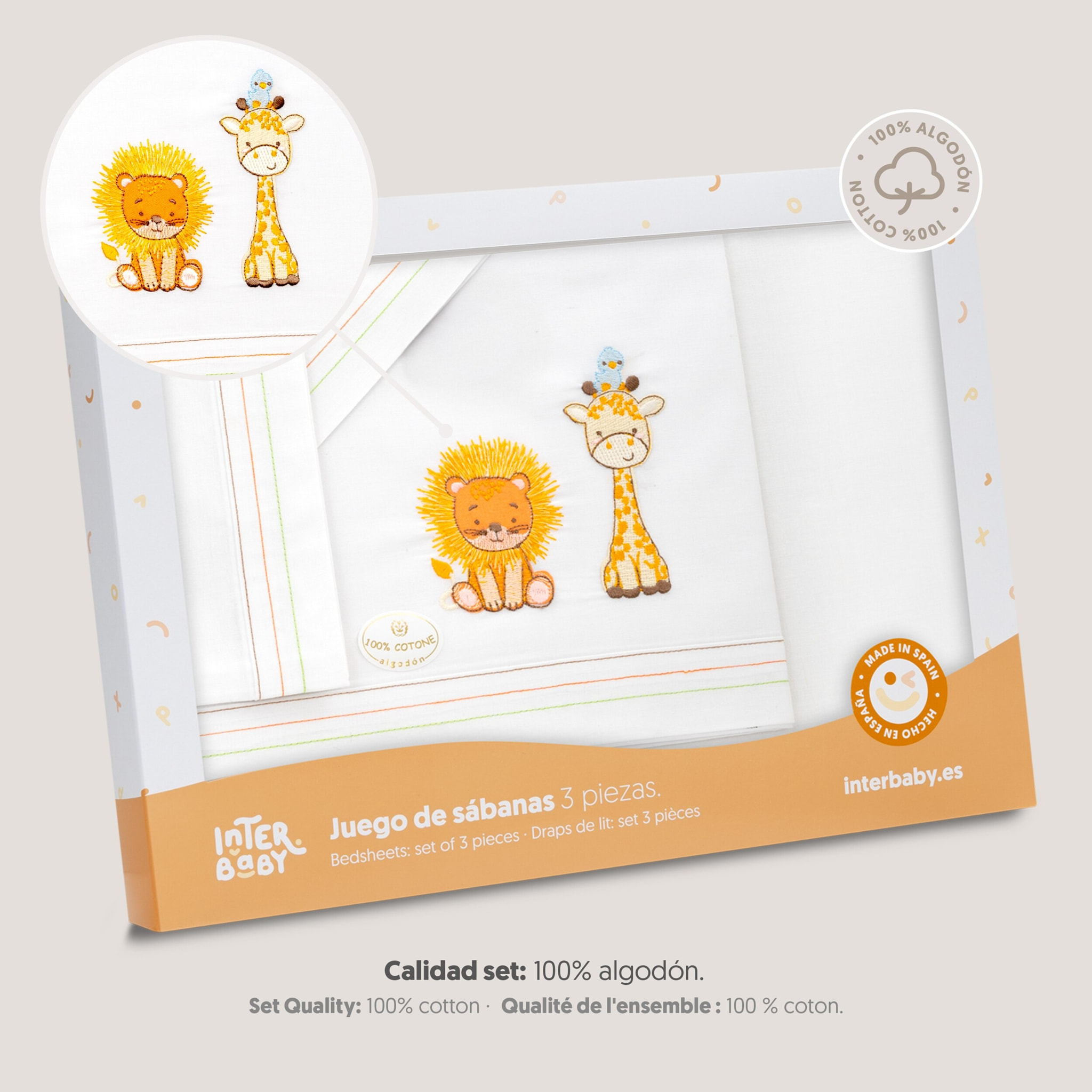 Triptico Minicuna Leon Jirafa Pajarito Blanco