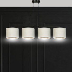Lampada a sospensione Hilde in acciaio nero e tessuto bianco