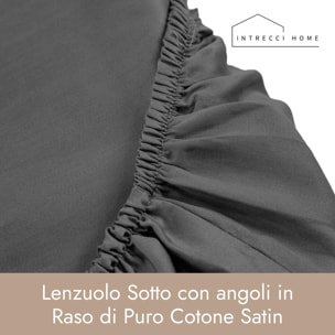 Intrecci Home Lenzuolo con Angoli, Lenzuolo Sotto in Raso di Puro Cotone Satin,Made in Italy, Morbidezza Suprema, Elegante e Confortevole, Tinta Unita