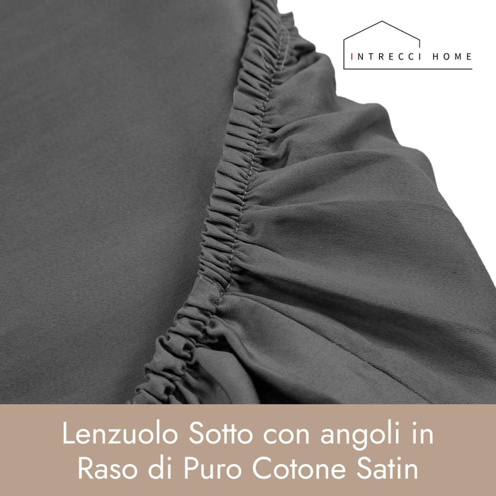 Intrecci Home Lenzuolo con Angoli, Lenzuolo Sotto in Raso di Puro Cotone Satin,Made in Italy, Morbidezza Suprema, Elegante e Confortevole, Tinta Unita