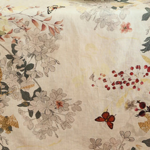 Chemin de table lin & coton lavé 150 g/m² imprimé beige bordeaux Vintage flowers cranberry