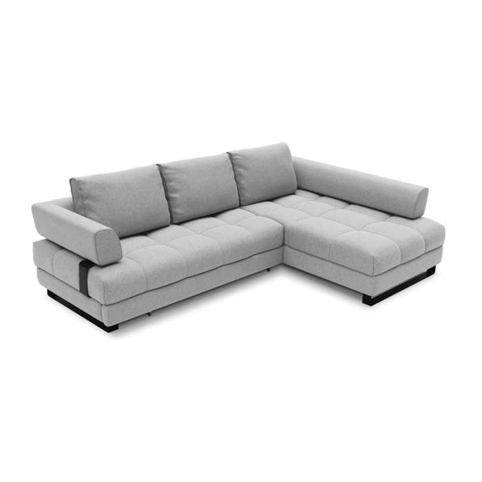 Canapé d'angle droit convertible avec coffre de rangement "Clinton" 5 places en tissu structurel gris