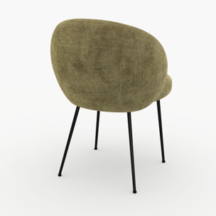 Chaise en velours chenillé vert olive et métal noir - Bloomy