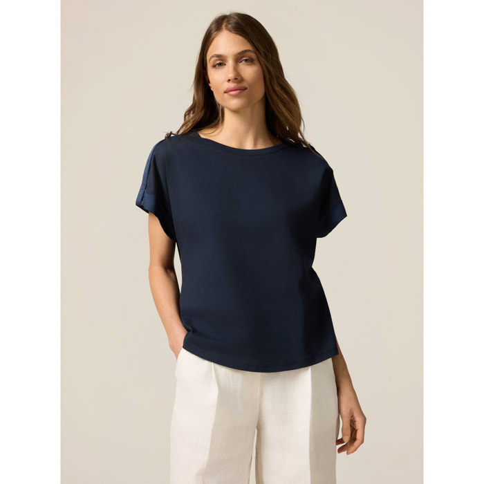 Oltre - T-shirt in jersey con profili in raso - Blu