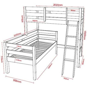 Litera De Madera Maciza De Pino En L 90 cm