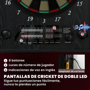 Diana Electrónica con 6 Dardos de Punta Blanda y 24 Puntas de Repuesto 2 Pantallas LED Avisos de Voz hasta 8 Jugadores Diana de Dardos de Pared con 25 Juegos 202 Variaciones Puertas de Madera