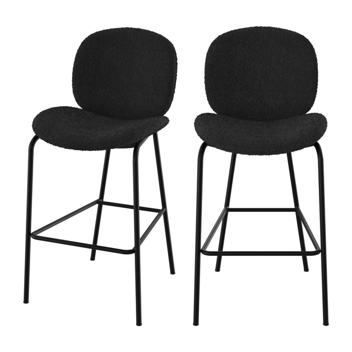 Lot de 2 chaises pour îlot central en tissu bouclé noir 63,5 cm - Iris