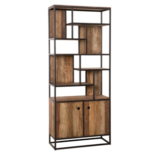 SIXTINE - Bibliothèque haute 2 portes 10 open space Teck recyclé Acacia Mahogany recyclé et métal