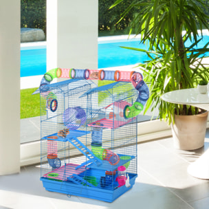 Cage pour Hamster Souris Petit Animaux Rongeur avec Tunnel Mangeoire Roue Jouet 47 x 30 x 59 cm cm Bleu